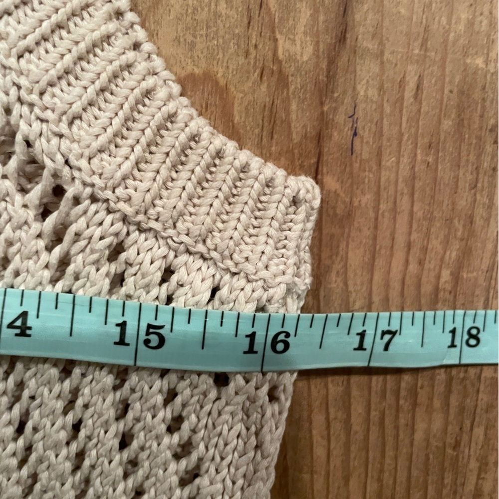 VINCE Cream Beige Long Sweater Vest 💯% cotton crochet open weave Neutral S - Picture 6 of 9